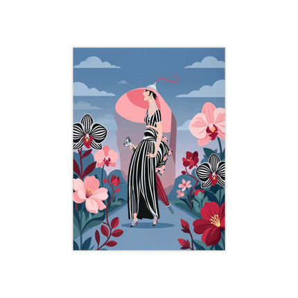 🌸🖤 The Striped Orchid Promenade Ceramic Tile – Art Deco Floral Fashion