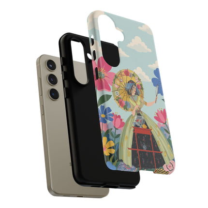 🌸🪞 The Floral Parasol Reflection Phone Case – Art Deco Garden Fantasy