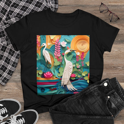 Elegant Egret Oasis Women's Midweight Cotton Tee