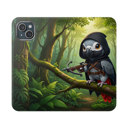 🪶🌲 The African Grey Sentinel Flip Case – Quiet Strength & Woodland Adventure
