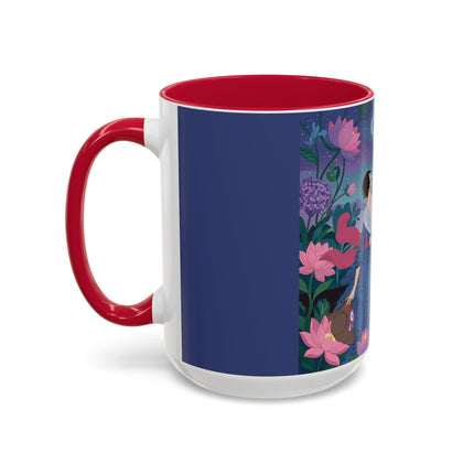 The Lady And The Morning Song Colorful Mugs – Art Deco Botanical Elegance