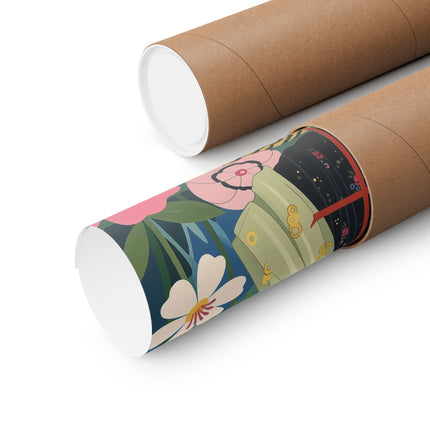 🌸🪞 The Lady Of The Flower Parasol Matte Vertical Poster – Art Deco Garden Whimsy