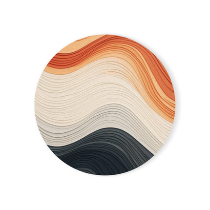 Wave Pattern in Hues of Beige, Orange, Grey, and Black Cork Back Coaster