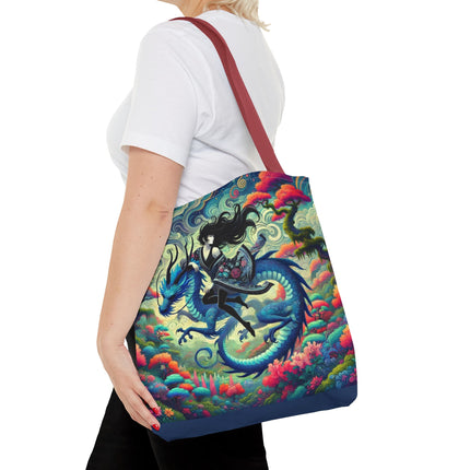 Mystic Guardian of the Sky Tote Bag – Warrior Fairy & Turquoise Dragon