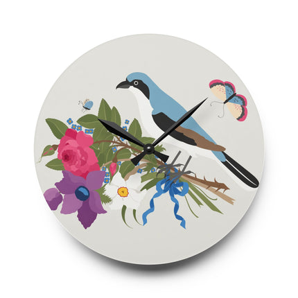 Bluebird & Butterfly Acrylic Wall Clock