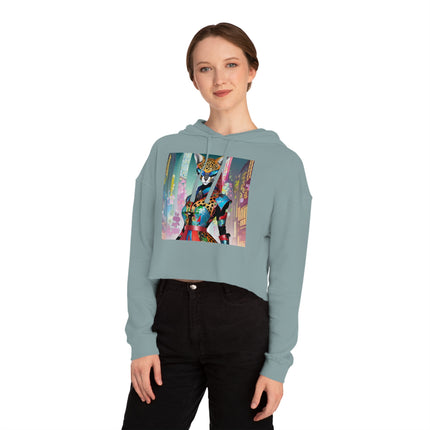 Cyber Cat Glamour Cropped Hooded Sweatshirt