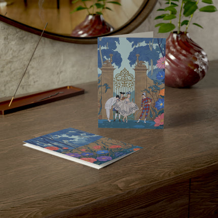🎭🌸 The Harlequin Garden Gathering Greeting Card – Art Deco Masquerade Elegance