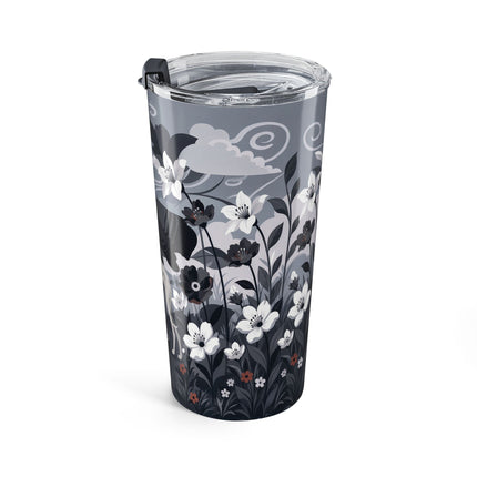 🖤🌸 The Greyhound Floral Promenade Tumbler, 20oz – Art Deco Monochrome Fashion