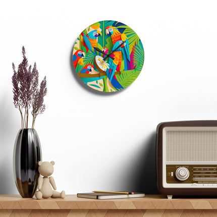 Colorful Macaws Acrylic Wall Clock, Round and Square