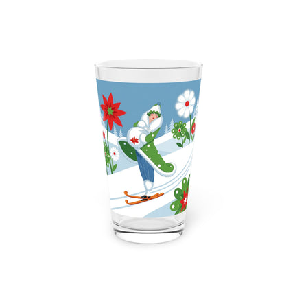 🎿❄️ The Winter Garden Skier Pint Glass – Whimsical Holiday Fantasy