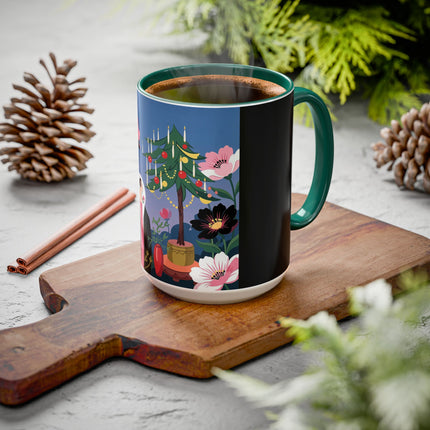 🌹🎄 The Lady Of The Candlelit Rose Tree Colorful Mug – Art Deco Christmas Garden