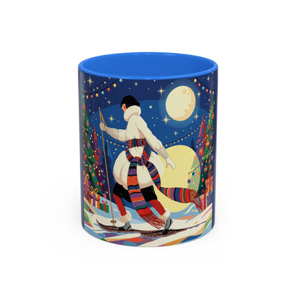 🌙🎿 The Moonlit Christmas Skier Colorful Mug – Whimsical Holiday Fantasy