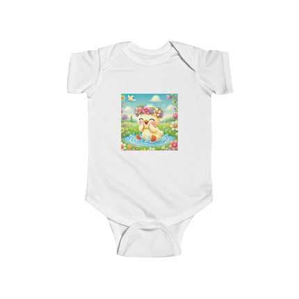Joyful Spring Splash Baby Bodysuit – Whimsical Duckling Design