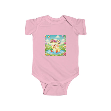 Joyful Spring Splash Baby Bodysuit – Whimsical Duckling Design