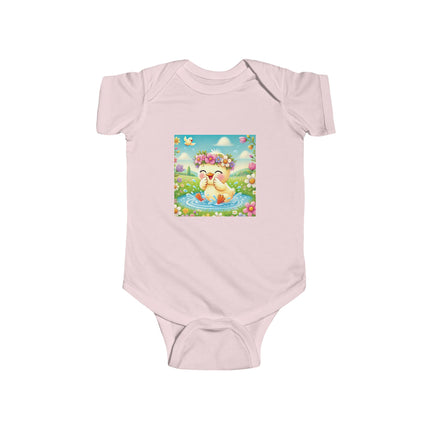 Joyful Spring Splash Baby Bodysuit – Whimsical Duckling Design