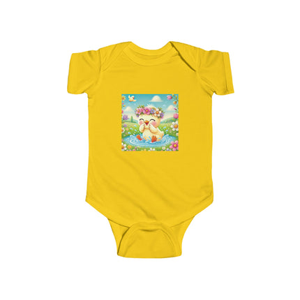 Joyful Spring Splash Baby Bodysuit – Whimsical Duckling Design