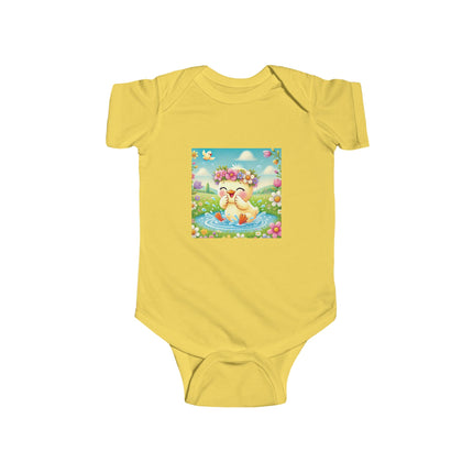 Joyful Spring Splash Baby Bodysuit – Whimsical Duckling Design