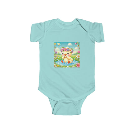 Joyful Spring Splash Baby Bodysuit – Whimsical Duckling Design