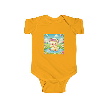 Joyful Spring Splash Baby Bodysuit – Whimsical Duckling Design