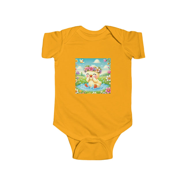 Joyful Spring Splash Baby Bodysuit – Whimsical Duckling Design