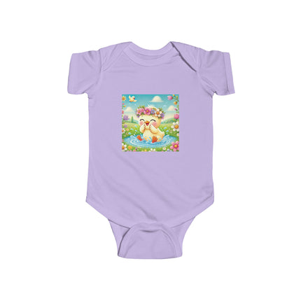 Joyful Spring Splash Baby Bodysuit – Whimsical Duckling Design