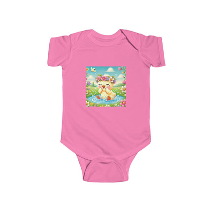 Joyful Spring Splash Baby Bodysuit – Whimsical Duckling Design