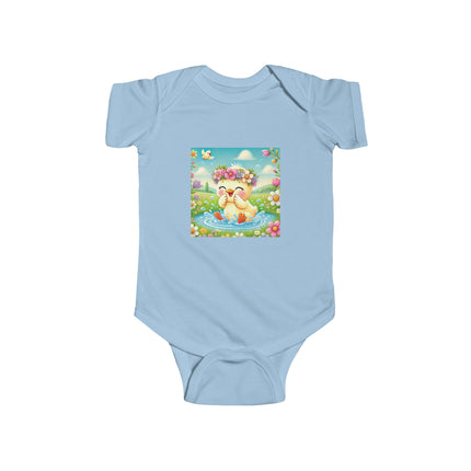 Joyful Spring Splash Baby Bodysuit – Whimsical Duckling Design