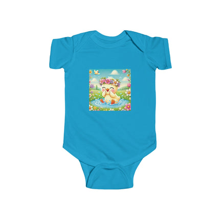 Joyful Spring Splash Baby Bodysuit – Whimsical Duckling Design