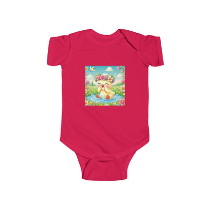 Joyful Spring Splash Baby Bodysuit – Whimsical Duckling Design