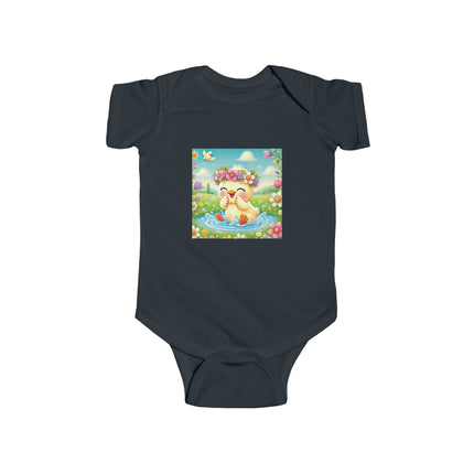 Joyful Spring Splash Baby Bodysuit – Whimsical Duckling Design