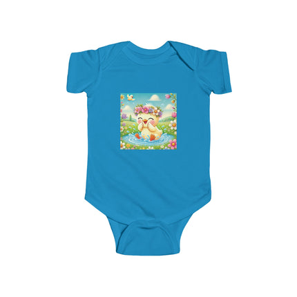 Joyful Spring Splash Baby Bodysuit – Whimsical Duckling Design