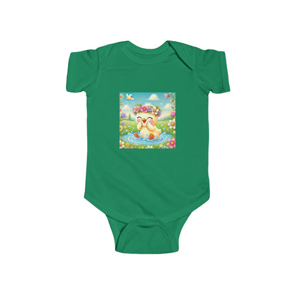 Joyful Spring Splash Baby Bodysuit – Whimsical Duckling Design