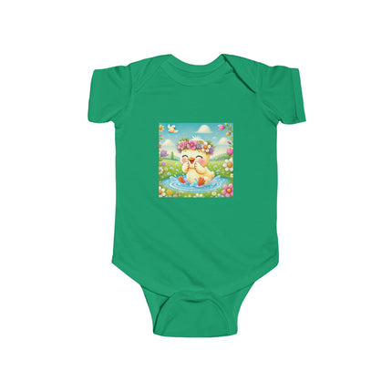 Joyful Spring Splash Baby Bodysuit – Whimsical Duckling Design