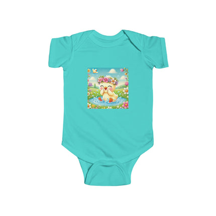 Joyful Spring Splash Baby Bodysuit – Whimsical Duckling Design