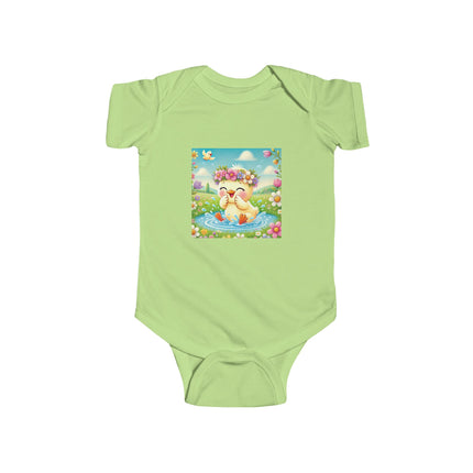 Joyful Spring Splash Baby Bodysuit – Whimsical Duckling Design