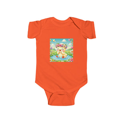 Joyful Spring Splash Baby Bodysuit – Whimsical Duckling Design