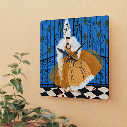🎭🌹 The Lady Of The Golden Masquerade Acrylic Wall Clock – Art Deco Fashion Elegance