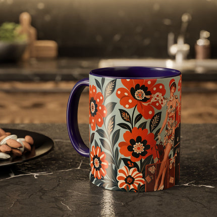 🧳🌼 The Grand Floral Voyage Colorful Mug – Art Deco Travel Elegance
