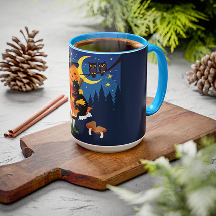 🎃🐈‍⬛ The Little Pumpkin Witch And Her Black Cat Colorful Mug – Whimsical Halloween Charm