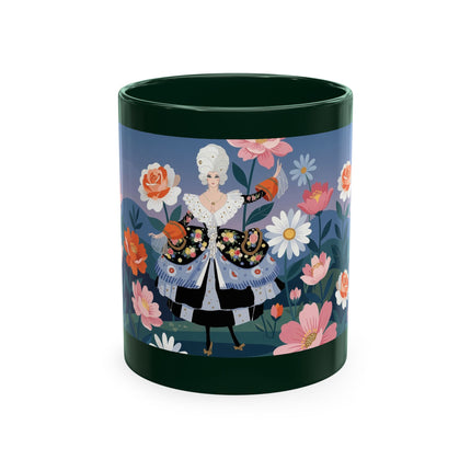 🌸🎭 The Lady Of The Floral Masquerade Garden Ceramic Mug – Art Deco Fashion Whimsy