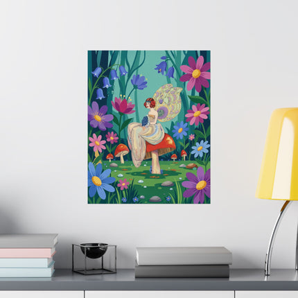 🧚🍄 The Lady Of The Mushroom Forest Matte Vertical Poster – Art Deco Fairy Whimsy