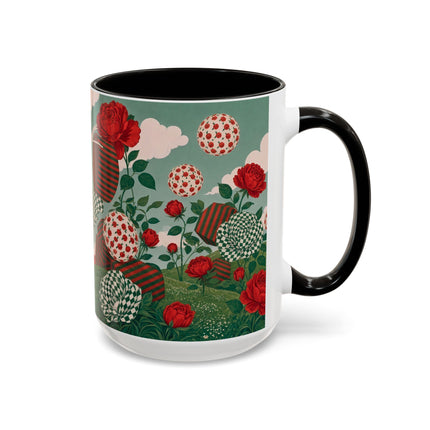 🌹💚 The Scarlet Rose Checkerboard Garden Colorful Mug – Art Deco Floral Whimsy