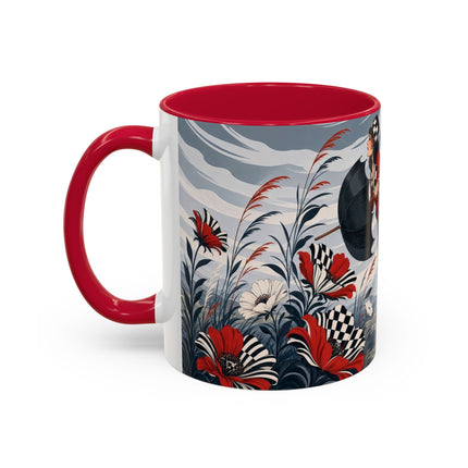 ☔🌹 The Scarlet Checkerboard Rainstorm Colorful Mug – Art Deco Floral Elegance