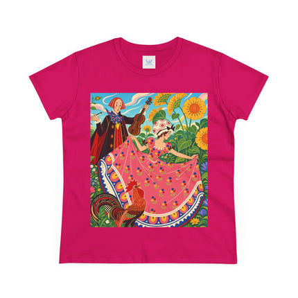 🎻🐓 The Garden Serenade Cotton Tee – Art Deco Folk Whimsy