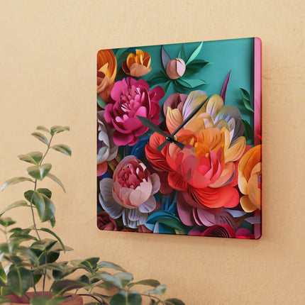 Peonies in Full Bloom Acrylic Wall Clock, Round and Square