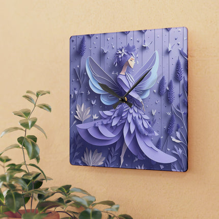 Lavender Fairy Acrylic Wall Clock, Round and Square