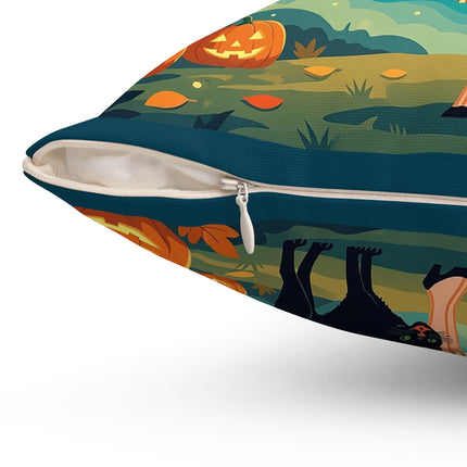 🦇🎃 The Witch Of Batwing Pumpkin Hollow Square Pillow – Moonlit Halloween Char