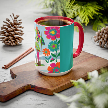 🎿🌸 The Winter Flower Adventurer Colorful Mug – Colorful Ski Fantasy