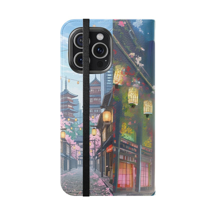 🦚🌸 Techno Plumes Peacock Flip Case – Neon Elegance & Sakura Dreams