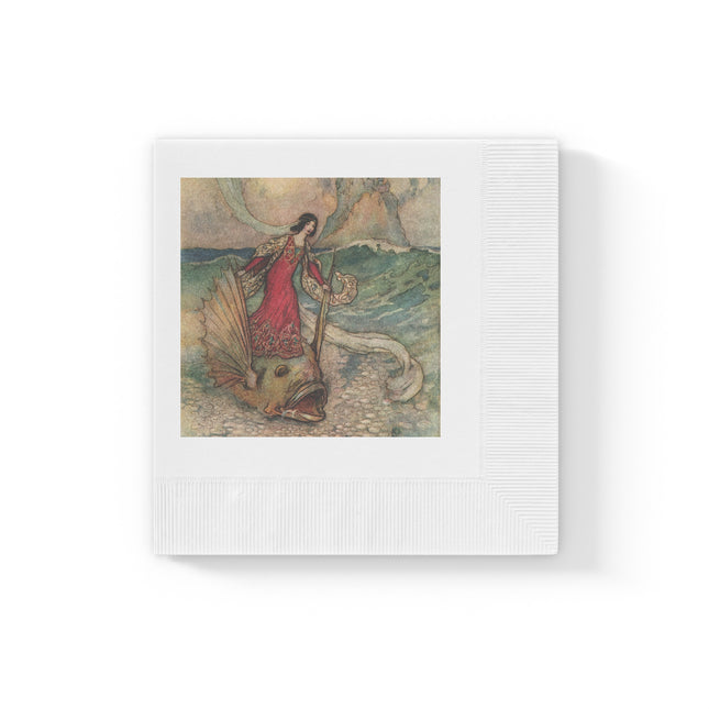 Rita Rides on the Dolphin by Warwick Goble White Coined Napkins